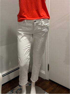 Gap 1969 White Straight Leg Jeans Cropped Raw Hem Stretch 28R